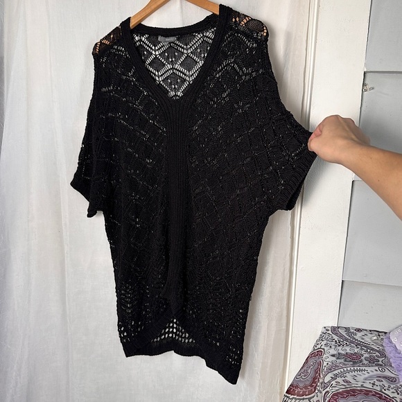3/$20 💥 Matty M Black Crochet Knit Flowy Kimono Sleeve Kaftan Dress - Picture 6 of 16